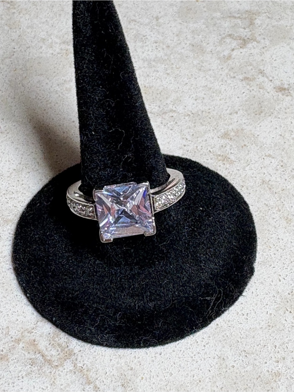 K 20 Silver-Tone Square Cubic Zirconia Engagement Ring - Clear size 7